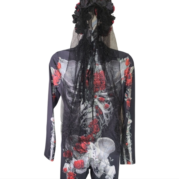 3D Skeleton Rose Cosplay Costume with added Skull Rose Vail Women M - Picture 5 of 8